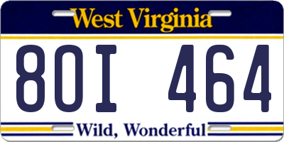 WV license plate 8OI464