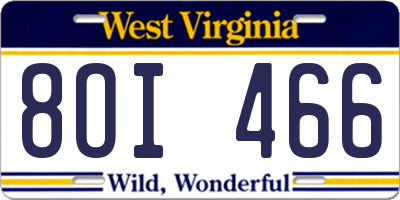 WV license plate 8OI466
