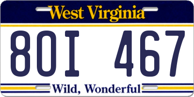 WV license plate 8OI467
