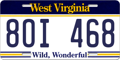 WV license plate 8OI468