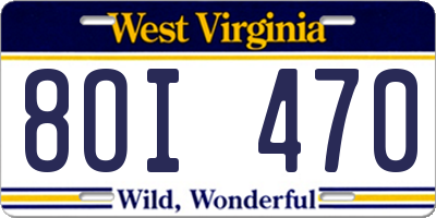 WV license plate 8OI470