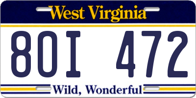 WV license plate 8OI472