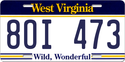 WV license plate 8OI473