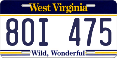 WV license plate 8OI475