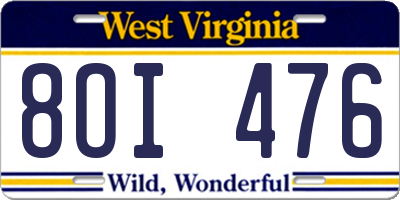 WV license plate 8OI476