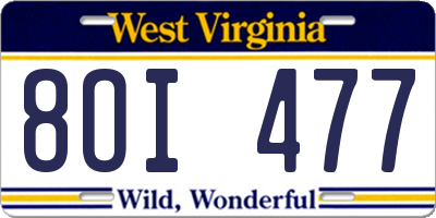 WV license plate 8OI477