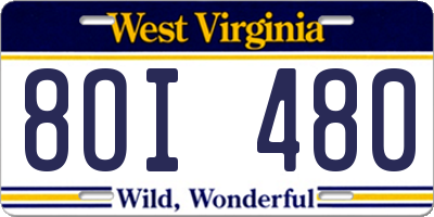 WV license plate 8OI480