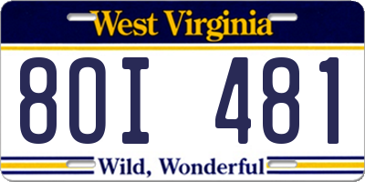 WV license plate 8OI481