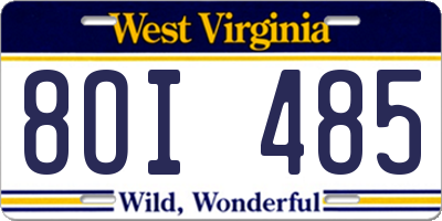 WV license plate 8OI485