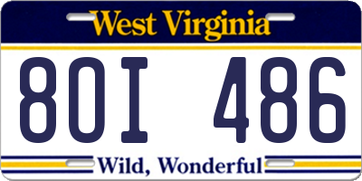 WV license plate 8OI486