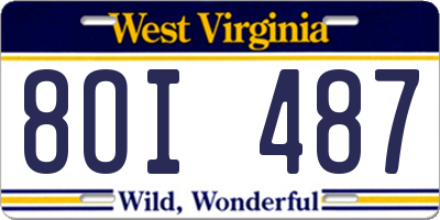 WV license plate 8OI487