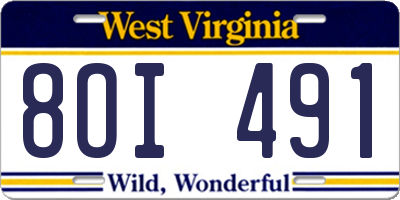 WV license plate 8OI491