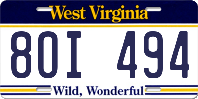 WV license plate 8OI494