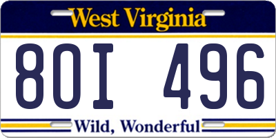 WV license plate 8OI496