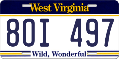 WV license plate 8OI497