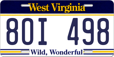 WV license plate 8OI498