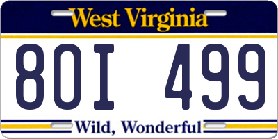 WV license plate 8OI499