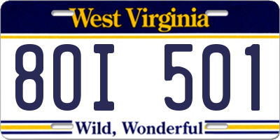WV license plate 8OI501