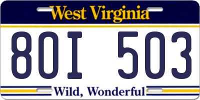 WV license plate 8OI503