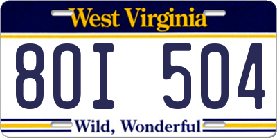WV license plate 8OI504