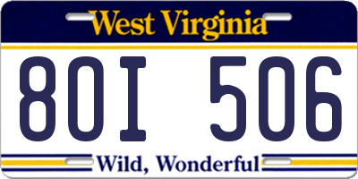 WV license plate 8OI506