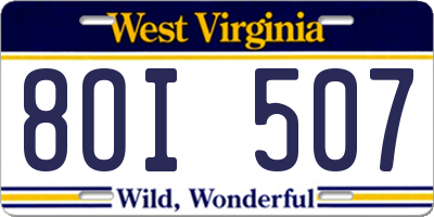 WV license plate 8OI507