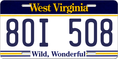 WV license plate 8OI508