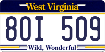WV license plate 8OI509