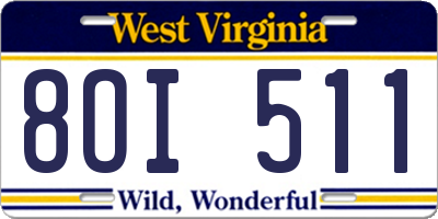 WV license plate 8OI511