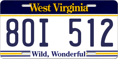 WV license plate 8OI512