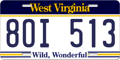 WV license plate 8OI513
