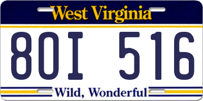 WV license plate 8OI516