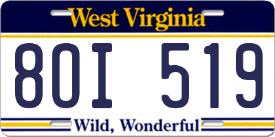 WV license plate 8OI519