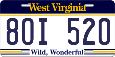 WV license plate 8OI520