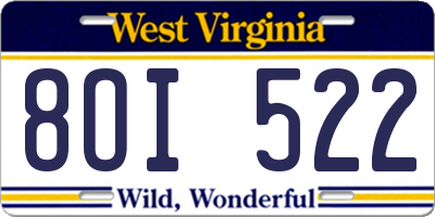 WV license plate 8OI522