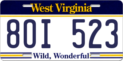 WV license plate 8OI523