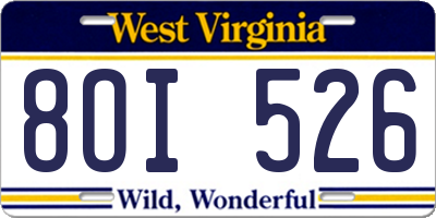 WV license plate 8OI526