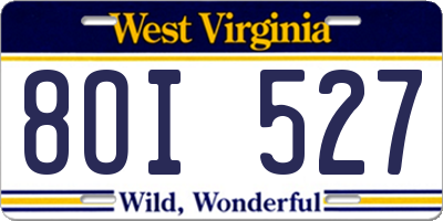 WV license plate 8OI527