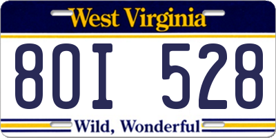 WV license plate 8OI528