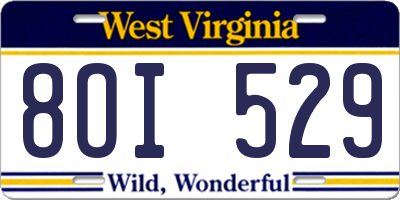WV license plate 8OI529