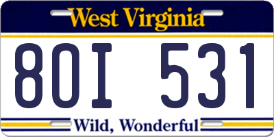 WV license plate 8OI531