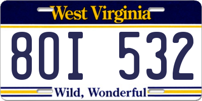 WV license plate 8OI532
