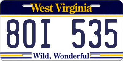 WV license plate 8OI535