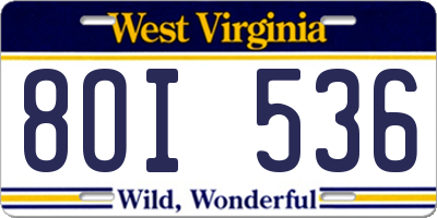 WV license plate 8OI536