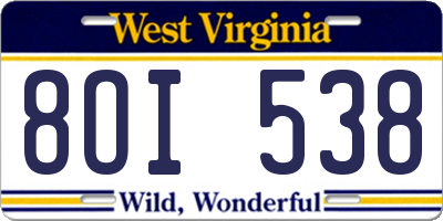 WV license plate 8OI538