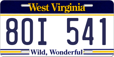 WV license plate 8OI541
