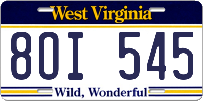 WV license plate 8OI545