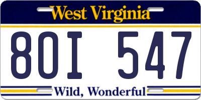 WV license plate 8OI547