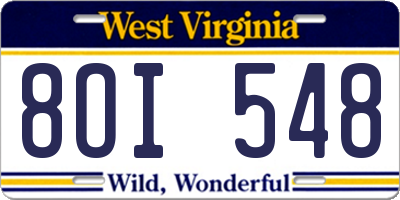 WV license plate 8OI548