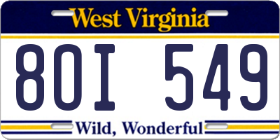 WV license plate 8OI549